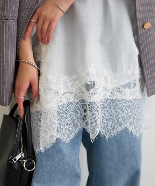 mystic（ミスティック）の「レースパネルキャミチュニック（チュニック・レディース・ブラック/オフホワイト・FREE）」の5枚目の写真