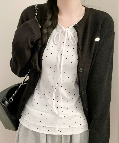 VIVID LADY(ビビッドレディー)の「ドット柄 リボン カットソー ロングT(Tシャツ/カットソー・レディース・ブラック/グレー/ホワイト・FREE)」の8枚目の写真