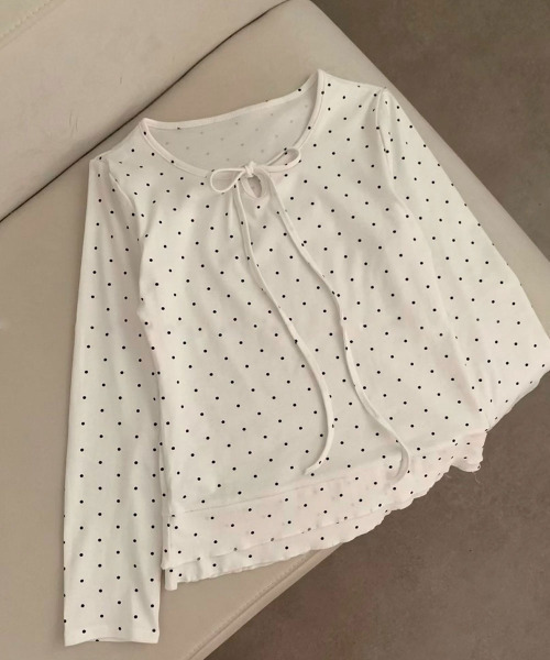 VIVID LADY(ビビッドレディー)の「ドット柄 リボン カットソー ロングT(Tシャツ/カットソー・レディース・ブラック/グレー/ホワイト・FREE)」の13枚目の写真