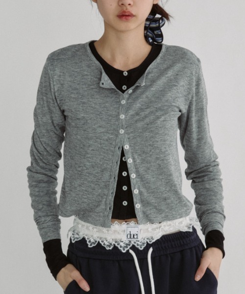 duei（デュイ）の「シアーロングスリーブカーディガン（カーディガン/ボレロ・レディース・グレー/ブラック/ピンク・FREE）」の19枚目の写真