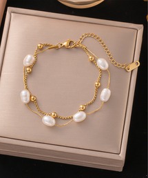 M2SUQARED（エムツースクエア）の「【M2SUQARED/エムツースクエア】ニュアンスパール×華奢チェーンブレスレット／アジャスター付き（ブレスレット）」