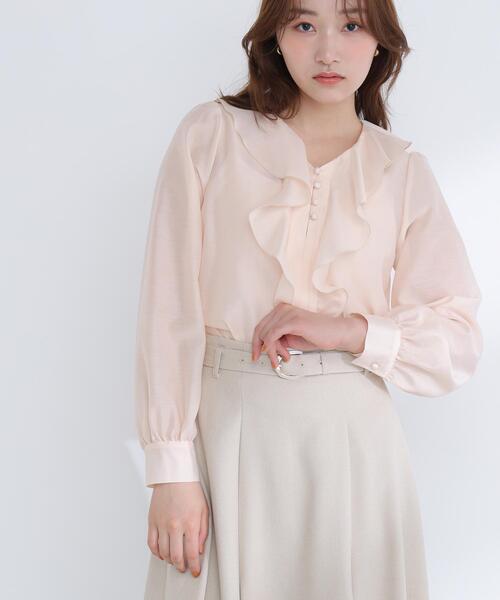 NATURAL BEAUTY BASIC（ナチュラルビューティーベーシック）の「◇フロントフリルブラウス（シャツ/ブラウス・レディース・グレー/ライトグリーン/ピンク・FREE）」の4枚目の写真