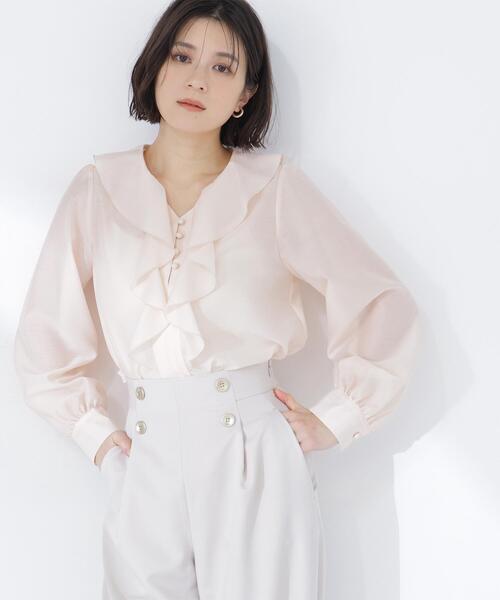 NATURAL BEAUTY BASIC（ナチュラルビューティーベーシック）の「◇フロントフリルブラウス（シャツ/ブラウス・レディース・グレー/ライトグリーン/ピンク・FREE）」の7枚目の写真