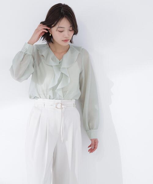 NATURAL BEAUTY BASIC（ナチュラルビューティーベーシック）の「◇フロントフリルブラウス（シャツ/ブラウス・レディース・グレー/ライトグリーン/ピンク・FREE）」の20枚目の写真