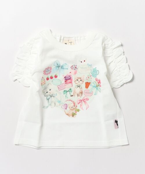 nino（ニノ）の「＊綿100％＊ミントストライプねこプリントTシャツ（Tシャツ/カットソー・キッズ・ホワイト・120cm/110cm/100cm/90cm）」の3枚目の写真