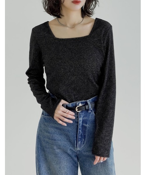 Re:EDIT(リエディ)の「前後2WAYスクエア×ボートネックラメフライスカットソー(Tシャツ/カットソー・レディース・シルバー/ブラック・MEDIUM)」の17枚目の写真