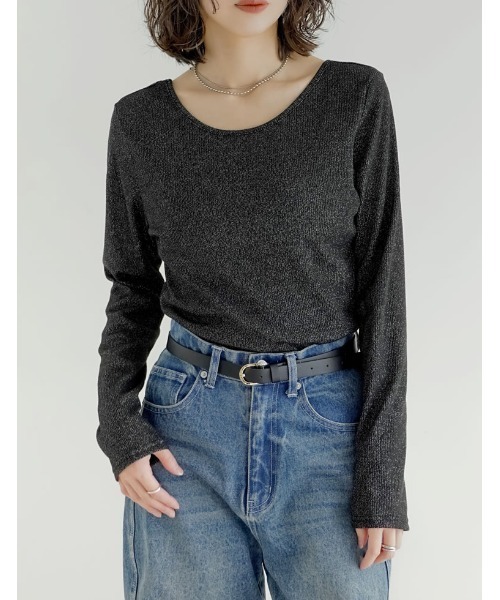 Re:EDIT(リエディ)の「前後2WAYスクエア×ボートネックラメフライスカットソー(Tシャツ/カットソー・レディース・シルバー/ブラック・MEDIUM)」の21枚目の写真