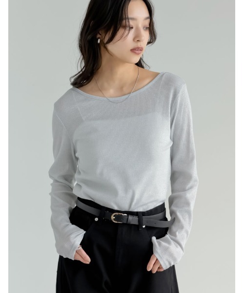 Re:EDIT(リエディ)の「前後2WAYスクエア×ボートネックラメフライスカットソー(Tシャツ/カットソー・レディース・シルバー/ブラック・MEDIUM)」の9枚目の写真