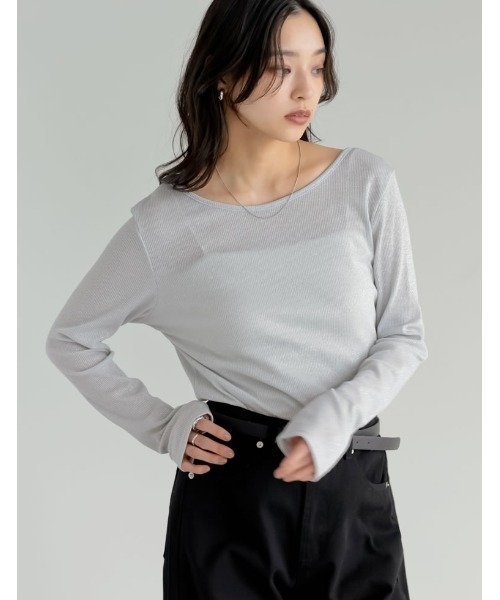 Re:EDIT(リエディ)の「前後2WAYスクエア×ボートネックラメフライスカットソー(Tシャツ/カットソー・レディース・シルバー/ブラック・MEDIUM)」の10枚目の写真