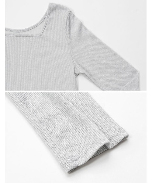 Re:EDIT(リエディ)の「前後2WAYスクエア×ボートネックラメフライスカットソー(Tシャツ/カットソー・レディース・シルバー/ブラック・MEDIUM)」の13枚目の写真