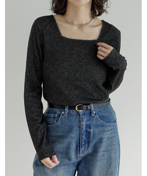 Re:EDIT(リエディ)の「前後2WAYスクエア×ボートネックラメフライスカットソー(Tシャツ/カットソー・レディース・シルバー/ブラック・MEDIUM)」の22枚目の写真