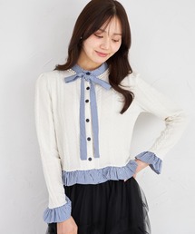 tocco closet | 【ZOZO限定】ギンガムチェックボウタイケーブルニットトップス(ニット/セーター)