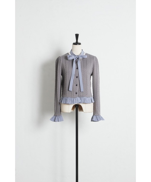 tocco closet（トッコ　クローゼット）の「【ZOZO限定】ギンガムチェックボウタイケーブルニットトップス（ニット/セーター・レディース・ネイビー/グレー/アイボリー・M）」の22枚目の写真