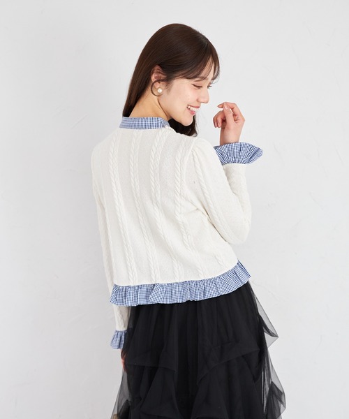 tocco closet（トッコ　クローゼット）の「【ZOZO限定】ギンガムチェックボウタイケーブルニットトップス（ニット/セーター・レディース・ネイビー/グレー/アイボリー・M）」の9枚目の写真