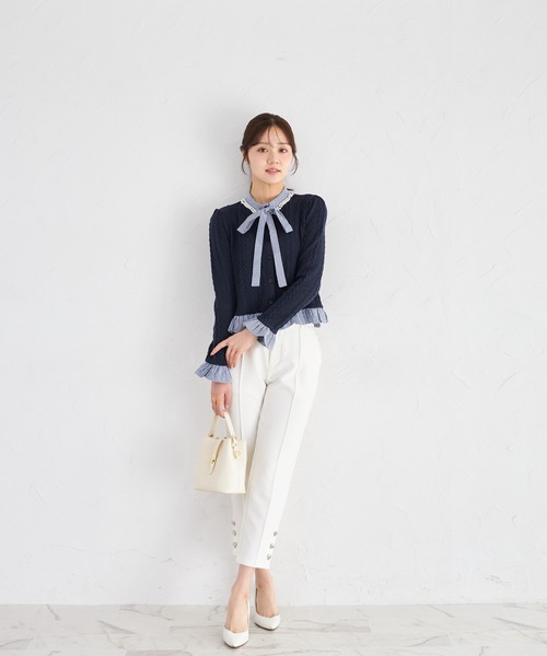 tocco closet（トッコ　クローゼット）の「【ZOZO限定】ギンガムチェックボウタイケーブルニットトップス（ニット/セーター・レディース・ネイビー/グレー/アイボリー・M）」の11枚目の写真