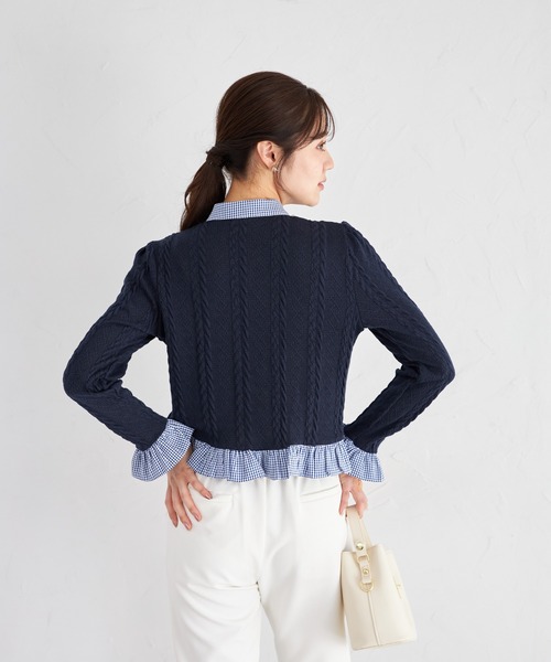 tocco closet（トッコ　クローゼット）の「【ZOZO限定】ギンガムチェックボウタイケーブルニットトップス（ニット/セーター・レディース・ネイビー/グレー/アイボリー・M）」の15枚目の写真