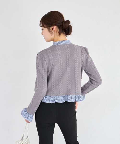 tocco closet（トッコ　クローゼット）の「【ZOZO限定】ギンガムチェックボウタイケーブルニットトップス（ニット/セーター・レディース・ネイビー/グレー/アイボリー・M）」の21枚目の写真