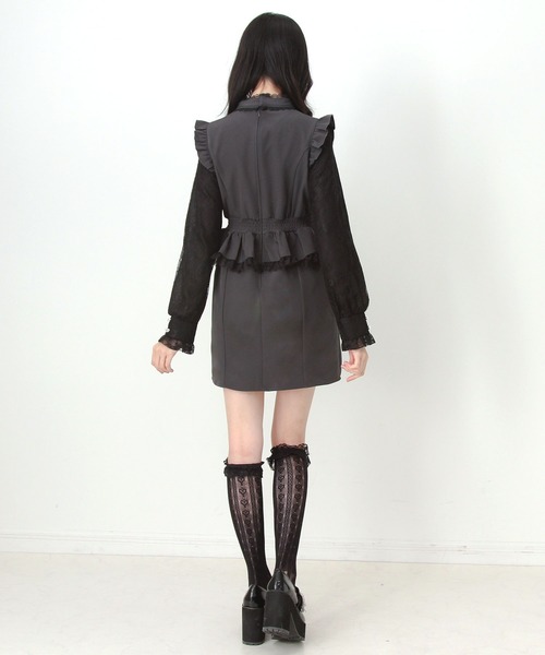 DearMyLove(ディアマイラブ)の「ビッグリボンハートスタッズチョーカー風レース袖フリルワンピース(ワンピース・レディース・ブラック/グレー・LL~3L/M-L/S-M)」の13枚目の写真