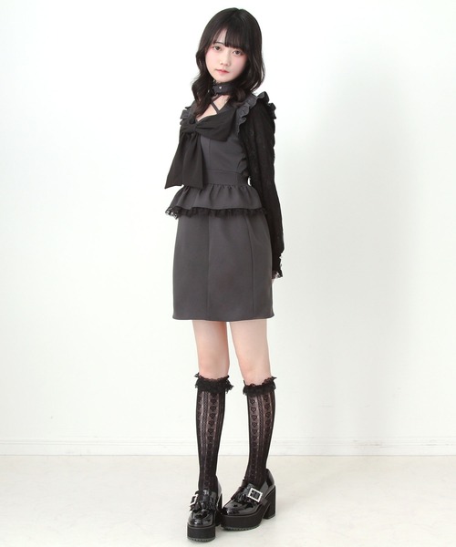 DearMyLove(ディアマイラブ)の「ビッグリボンハートスタッズチョーカー風レース袖フリルワンピース(ワンピース・レディース・ブラック/グレー・LL~3L/M-L/S-M)」の16枚目の写真