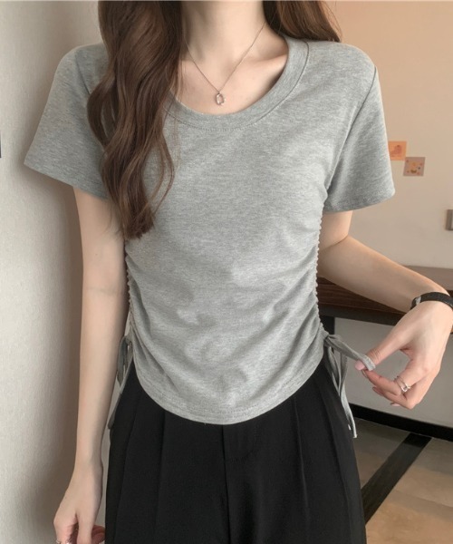 roomy(ルーミー)の「サイドドロストリングTシャツ(Tシャツ/カットソー・レディース・グレー/オフホワイト/ブラック・FREE)」の3枚目の写真