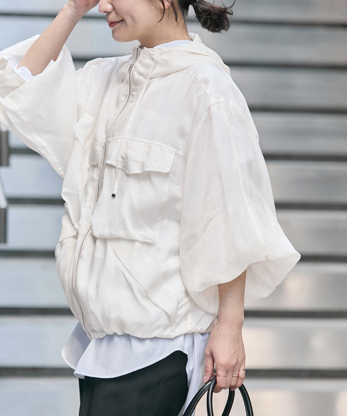 JOURNAL STANDARD（ジャーナルスタンダード）の「ドレープライトパーカー（その他アウター・レディース・ベージュ/ホワイト・FREE）」の8枚目の写真