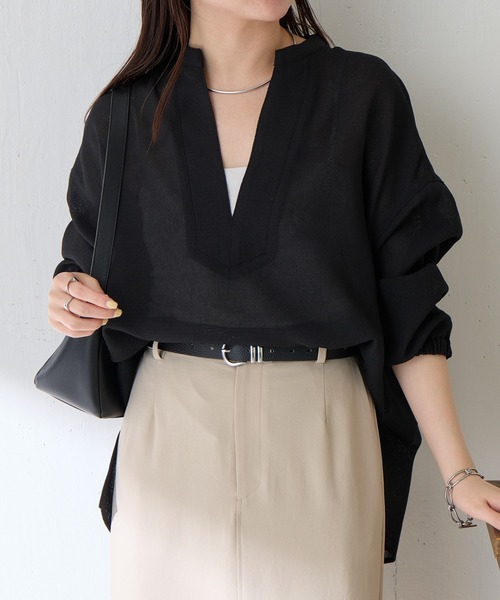 COLLAGE GALLARDAGALANTE（コラージュガリャルダガランテ）の「ヴィンテージメッシュスキッパーシャツ/WEB限定カラー展開（シャツ/ブラウス・レディース・オフホワイト/ベージュ/ブラック・FREE）」の9枚目の写真