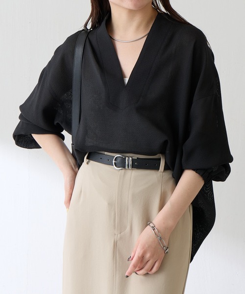 COLLAGE GALLARDAGALANTE（コラージュガリャルダガランテ）の「ヴィンテージメッシュスキッパーシャツ/WEB限定カラー展開（シャツ/ブラウス・レディース・オフホワイト/ベージュ/ブラック・FREE）」の4枚目の写真