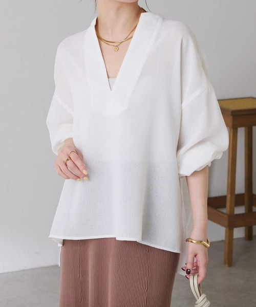 COLLAGE GALLARDAGALANTE（コラージュガリャルダガランテ）の「ヴィンテージメッシュスキッパーシャツ/WEB限定カラー展開（シャツ/ブラウス・レディース・オフホワイト/ベージュ/ブラック・FREE）」の15枚目の写真