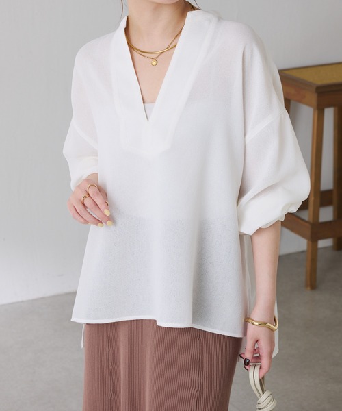 COLLAGE GALLARDAGALANTE（コラージュガリャルダガランテ）の「ヴィンテージメッシュスキッパーシャツ/WEB限定カラー展開（シャツ/ブラウス・レディース・オフホワイト/ベージュ/ブラック・FREE）」の16枚目の写真