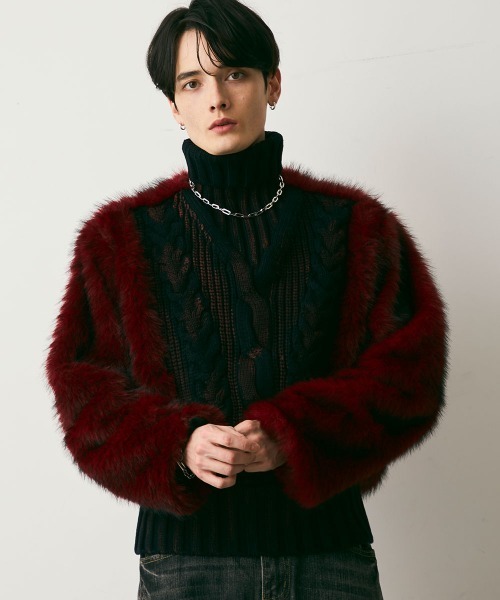Shoowtime(ショウタイム)の「Fur Design Heavy Knit Sweater / ファーデザインヘビーニットセーター(ニット/セーター・メンズ・レッド系/ブラック系・MEDIUM/LARGE/X-LARGE)」の3枚目の写真