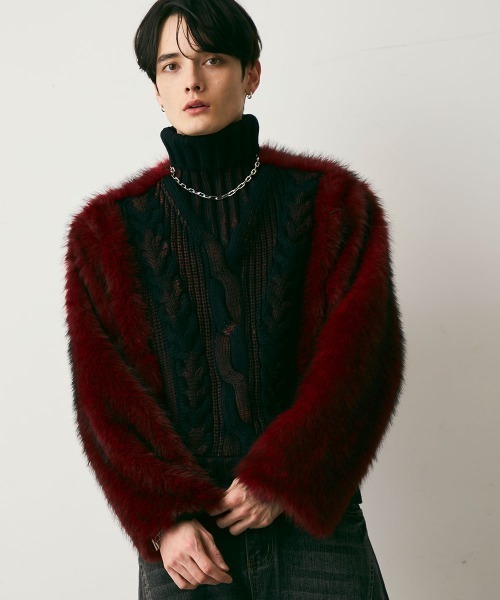 Shoowtime(ショウタイム)の「Fur Design Heavy Knit Sweater / ファーデザインヘビーニットセーター(ニット/セーター・メンズ・レッド系/ブラック系・MEDIUM/LARGE/X-LARGE)」の4枚目の写真