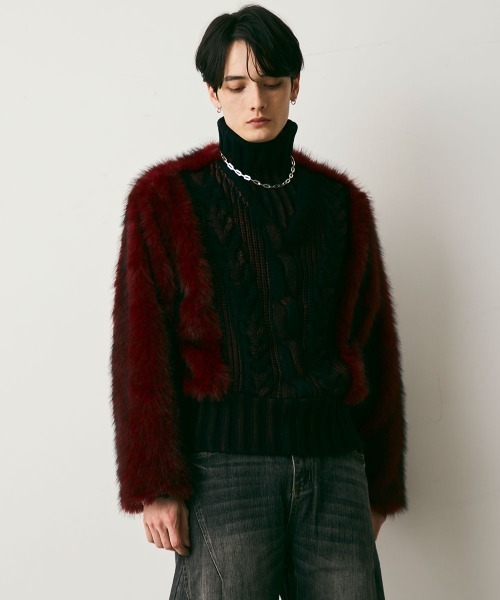 Shoowtime(ショウタイム)の「Fur Design Heavy Knit Sweater / ファーデザインヘビーニットセーター(ニット/セーター・メンズ・レッド系/ブラック系・MEDIUM/LARGE/X-LARGE)」の5枚目の写真