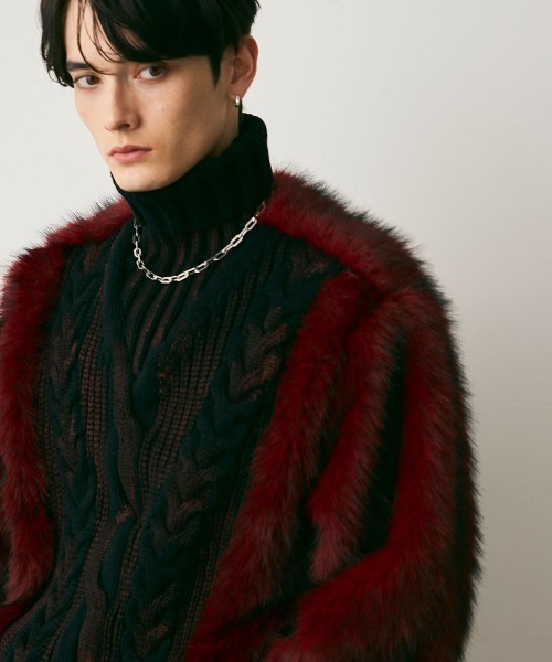Shoowtime(ショウタイム)の「Fur Design Heavy Knit Sweater / ファーデザインヘビーニットセーター(ニット/セーター・メンズ・レッド系/ブラック系・MEDIUM/LARGE/X-LARGE)」の8枚目の写真