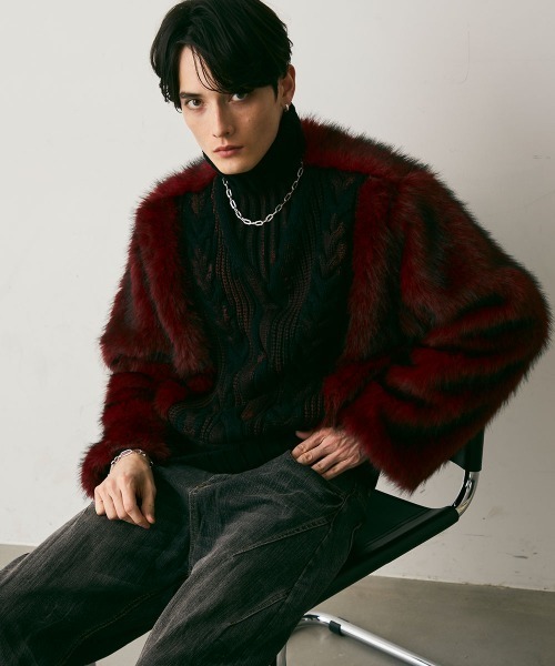 Shoowtime(ショウタイム)の「Fur Design Heavy Knit Sweater / ファーデザインヘビーニットセーター(ニット/セーター・メンズ・レッド系/ブラック系・MEDIUM/LARGE/X-LARGE)」の12枚目の写真