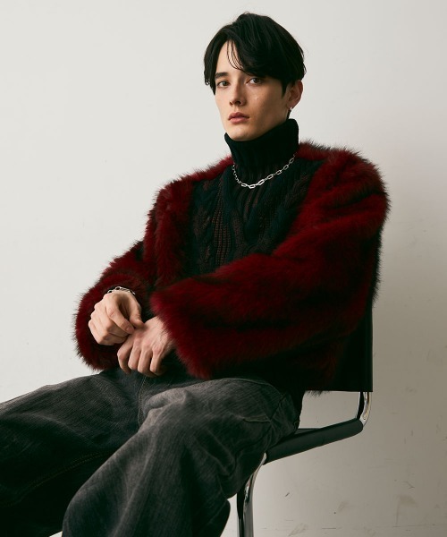 Shoowtime(ショウタイム)の「Fur Design Heavy Knit Sweater / ファーデザインヘビーニットセーター(ニット/セーター・メンズ・レッド系/ブラック系・MEDIUM/LARGE/X-LARGE)」の13枚目の写真