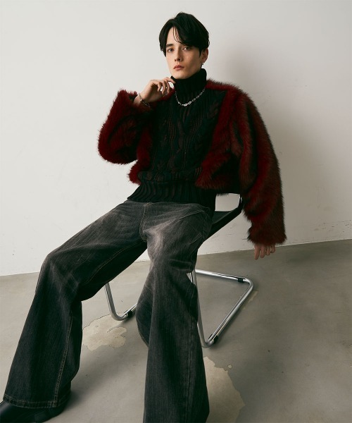 Shoowtime(ショウタイム)の「Fur Design Heavy Knit Sweater / ファーデザインヘビーニットセーター(ニット/セーター・メンズ・レッド系/ブラック系・MEDIUM/LARGE/X-LARGE)」の15枚目の写真