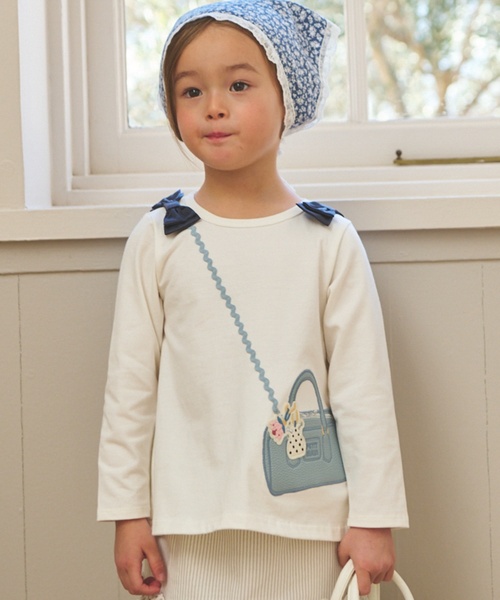 petit main(プティマイン)の「ミニバッグ長袖Tシャツ(Tシャツ/カットソー・キッズ・ネイビー/アイボリー/ライトピンク・90cm/100cm/110cm/130cm/80cm/120cm)」の2枚目の写真