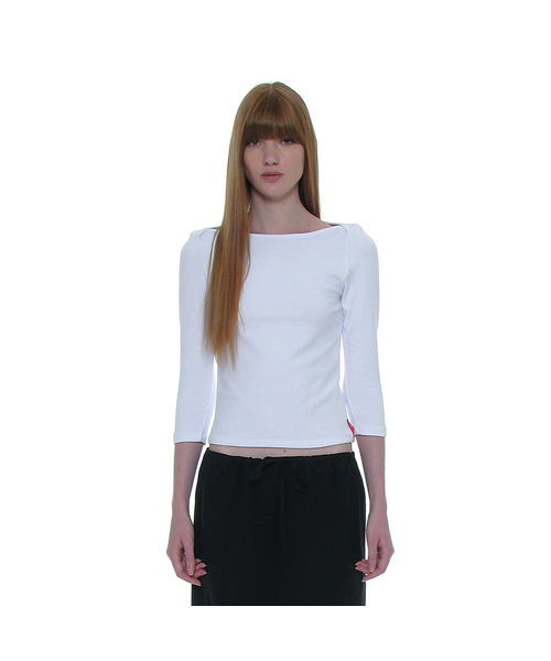 PARTIMENTO WOMEN(パルティメントウィメン)の「PWC スリークォータースリーブTシャツ_5カラー(Tシャツ/カットソー・レディース・レンガ/ベビーピンク/ブラック/エメラルドブルー/ホワイト・MEDIUM/LARGE/SMALL)」の2枚目の写真