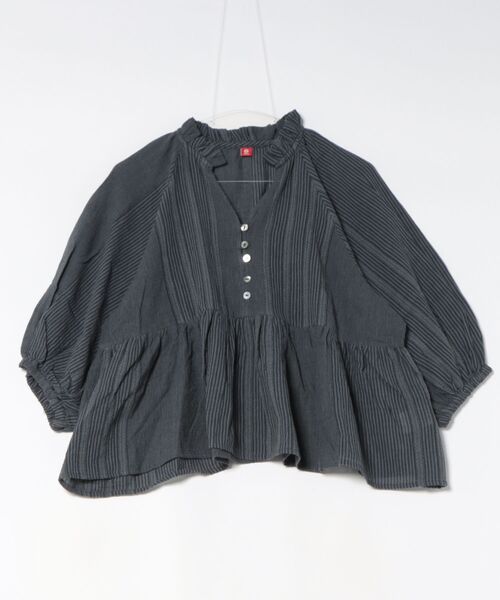 チャイハネ（チャイハネ）の「【チャイハネ】南インド綿ナナミィパフスリーブトップス（その他トップス・レディース・ネイビー/ベージュ/ブラウン・FREE）」の3枚目の写真