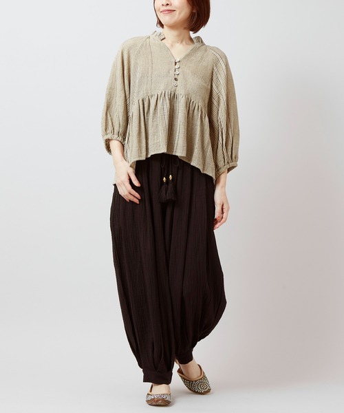 チャイハネ（チャイハネ）の「【チャイハネ】南インド綿ナナミィパフスリーブトップス（その他トップス・レディース・ネイビー/ベージュ/ブラウン・FREE）」の4枚目の写真