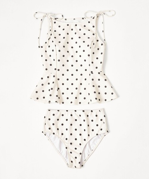 green label relaxing（グリーンレーベルリラクシング）の「ハイネックWリボンフレア&ショーツ ドット柄 オフホワイト スイムウェア / 水着（水着・レディース・オフホワイト・FREE）」の3枚目の写真