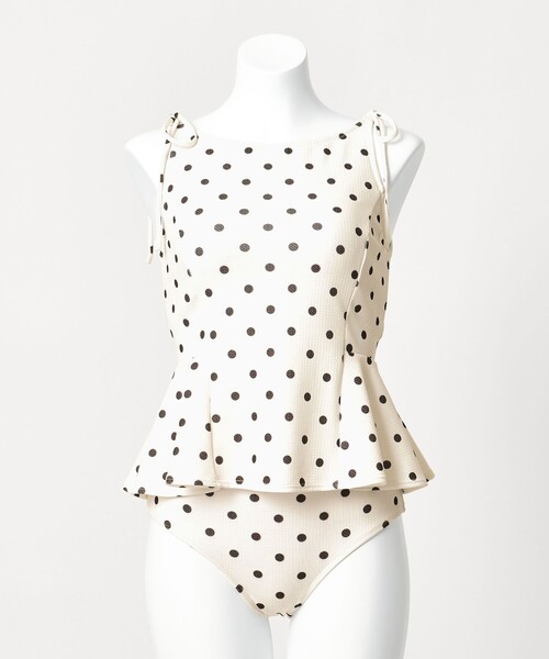 green label relaxing（グリーンレーベルリラクシング）の「ハイネックWリボンフレア&ショーツ ドット柄 オフホワイト スイムウェア / 水着（水着・レディース・オフホワイト・FREE）」の4枚目の写真