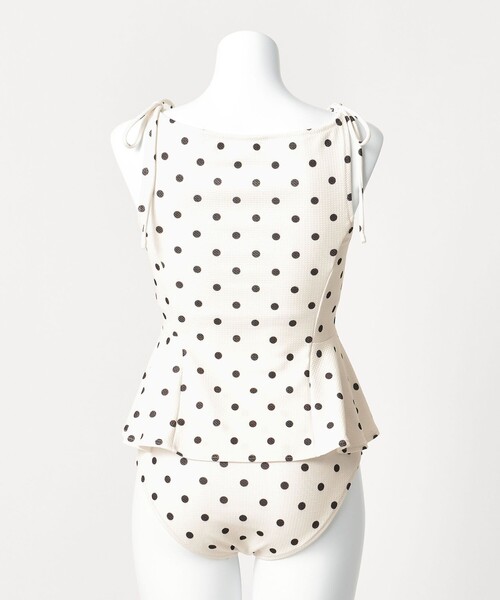 green label relaxing（グリーンレーベルリラクシング）の「ハイネックWリボンフレア&ショーツ ドット柄 オフホワイト スイムウェア / 水着（水着・レディース・オフホワイト・FREE）」の5枚目の写真