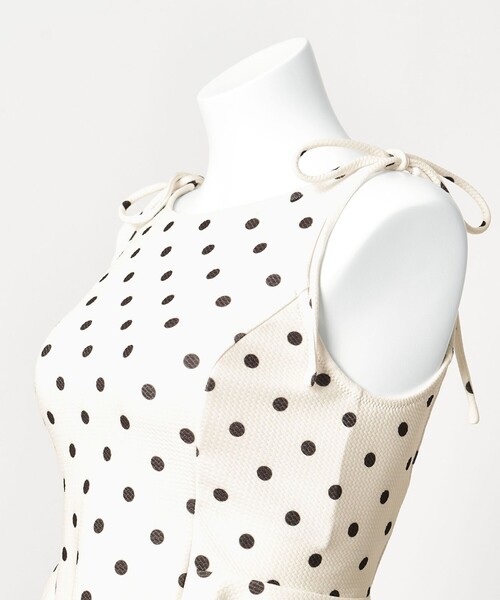 green label relaxing（グリーンレーベルリラクシング）の「ハイネックWリボンフレア&ショーツ ドット柄 オフホワイト スイムウェア / 水着（水着・レディース・オフホワイト・FREE）」の6枚目の写真