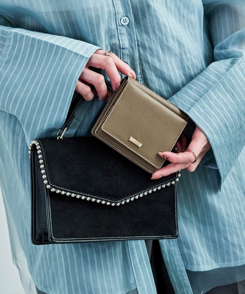 Fashion Letter（ファッションレター）の「サフィアノ調レザー 2つ折ミニウォレット（財布・レディース・ブルー/ブルーグリーン/ブラック/カーキ/グレイッシュベージュ/サーモンピンク・FREE）」の3枚目の写真