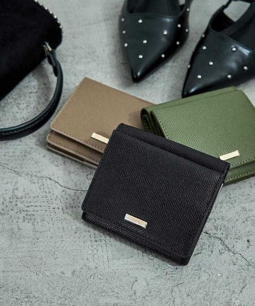 Fashion Letter（ファッションレター）の「サフィアノ調レザー 2つ折ミニウォレット（財布・レディース・ブルー/ブルーグリーン/ブラック/カーキ/グレイッシュベージュ/サーモンピンク・FREE）」の2枚目の写真