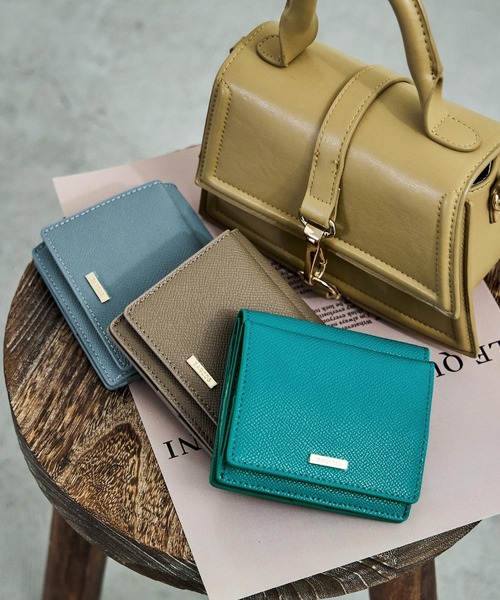 Fashion Letter（ファッションレター）の「サフィアノ調レザー 2つ折ミニウォレット（財布・レディース・ブルー/ブルーグリーン/ブラック/カーキ/グレイッシュベージュ/サーモンピンク・FREE）」の18枚目の写真