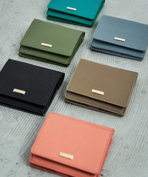 Fashion Letter（ファッションレター）の「サフィアノ調レザー 2つ折ミニウォレット（財布・レディース・ブルー/ブルーグリーン/ブラック/カーキ/グレイッシュベージュ/サーモンピンク・FREE）」の19枚目の写真