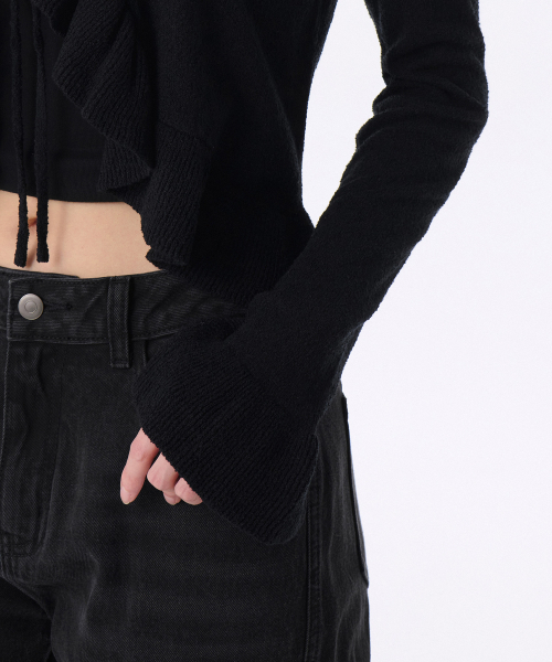 MUSINSA STANDARD WOMAN（ムシンサスタンダードウーマン）の「ウィメンズミニブークルラッフルカーディガン[ブラック]（カーディガン/ボレロ・レディース・その他・M/S）」の4枚目の写真