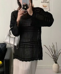 透かし編み メッシュニットトップス